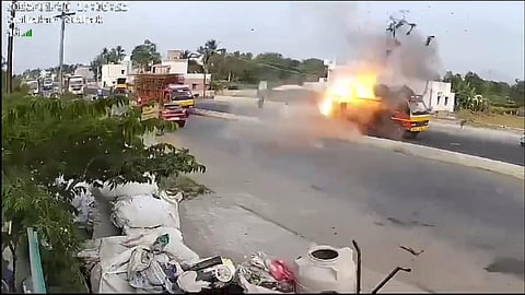 They used a LPG-fired burner that was fitted on a mini-truck to melt the paint when fire broke out from the cylinder valve.  