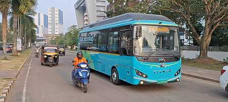 ‘Metro Connect’ bus conducting trial run in the Infopark- Kakkanad Water Terminal section