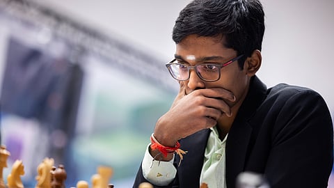 Grandmaster R Praggnanandhaa during his game in the Tata Steel Masters 