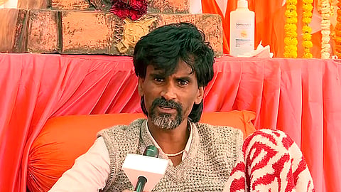 Maratha reservation activist Manoj Jarange Patil speaks to the media.