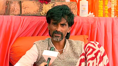 Maratha reservation activist Manoj Jarange Patil speaks to the media.