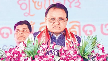 CM Mohan Majhi addressed the launch event of ‘Bikashita Gaon, Bikashita Odisha’ at Jankia in Khurda district on Wednesday.