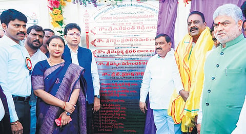 IT and Industries Minister D Sridhar Babu, along with other officials, inaugurates reservoirs in Hyderabad 
on Thursday