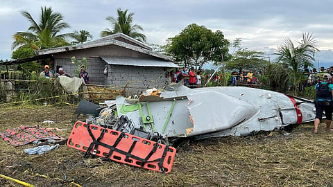 Wreckage of airplane in a rice field in Maguindanao del Sur province, Philippines, after officials say a U.S. military-contracted plane has crashed in a rice field in the southern Philippines, killing all four people on board, on Thursday Feb. 6, 2025. 