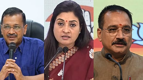 Arvind Kejriwal, Congress leader Alka Lamba, Delhi BJP president Virendra Sachdeva