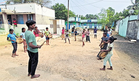 Graduates at Kuruviagram village in Gummidipoondi block at Tiruvallur district seen taking tuition classes ,silambattam classes and parai classes for dalit students in the village.