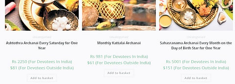 The portal has options for making payments for puja at Lord Shani Temple