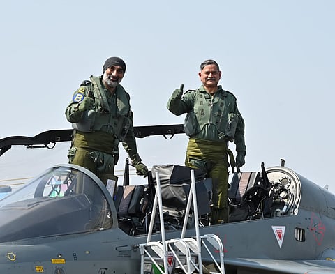 GeneralUpendraDwivedi undertook a joint sortie along with Air Chief Marshal AP Singh,  in India's Light Combat Aircraft Tejas at Bengaluru