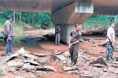 Security personnel at a Maoist-affected village under the Eturnagaram division, Mulugu district
