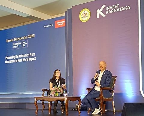 Sebastian Thrun (right) speaks at Invest Karnataka event