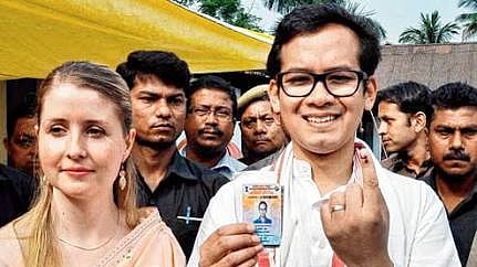 Congress MP Gaurav Gogoi with wife Elizabeth Gogoi 