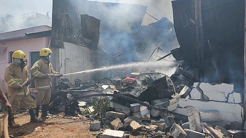 Fire accident in a scrap godown at Hosur reported around 3 am continued over ten hours and seven fire fighting vehicles tried to put out the fire.