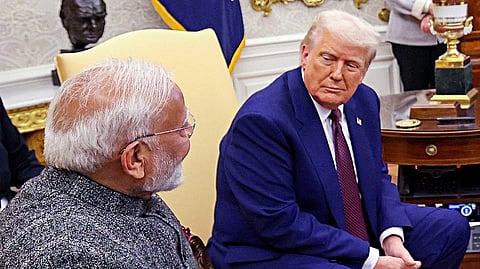 Prime Minister Narendra Modi with US President Donald Trump, at The White House in Washington, DC on Thursday. 