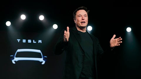 Tesla CEO Elon Musk speaks before unveiling the Model Y at Tesla's design studio, March 14, 2019, in Hawthorne, Calif.