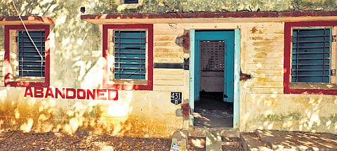 One of the abondoned staff quarters in the Southern Railway East Colony in Tambaram, which has become a hotspot for suspicious activities during night time. 
