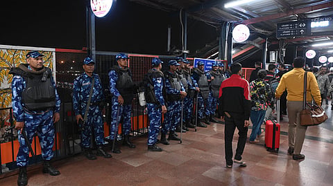 Security personnel at the New Delhi railway station.