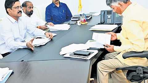 CM Chandrababu Naidu during a review meeting on GBS cases, in Undavalli 