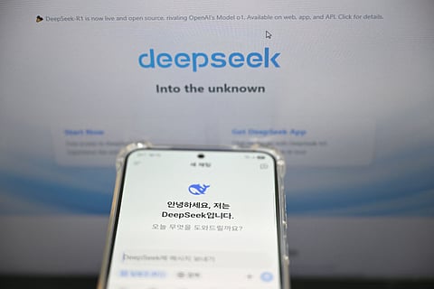 This photo illustration taken on February 17, 2025 in Goyang shows screens displaying web pages of the Chinese AI DeepSeek.