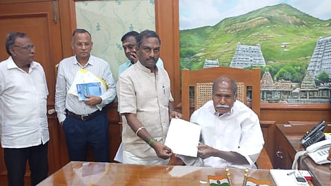P. Angalane, Independent MLA from Thiruphuvanai with Puducherry CM N Rangasamy.
