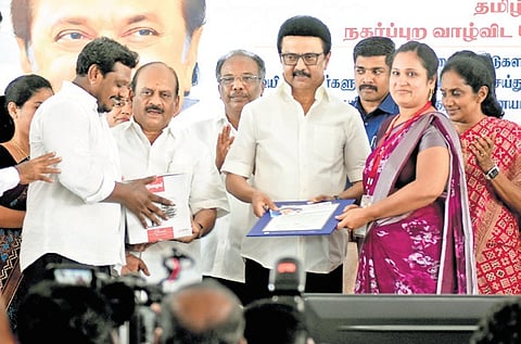 Chief Minister MK Stalin distributes allotment orders to 712 TNUHDB beneficiaries at a function held on Wednesday 