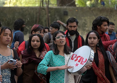 Members of various organisations along with the suspended students of Jamia Millia IslamiaMembers of various organisations along with the suspended students of Jamia Millia Islamia University stage a protest against the Proctor and Vice Chancellor, at Jantar Mantar in New Delhi, Wednesday, Feb. 19, 2025. 