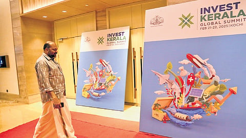 Industries Minister P Rajeeve at Lulu Convention Centre, the venue of the Invest Kerala Global Summit, in Kochi on Thursday 