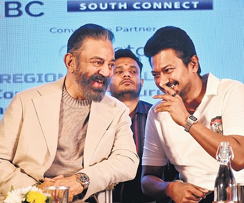 Deputy CM Udhayanidhi Stalin and actor Kamal Haasan at MEBC: South Connect  on Friday 