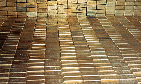 Gold bars as stored at the U.S. Depository in Ft. Knox, Kentucky, Sept. 24, 1974. 