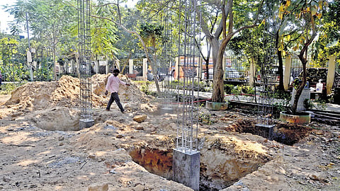 Construction of an indoor gym, which will replace the existing Silambam and Karate practice area, under way at Mathur MMDA park 