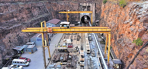 The mouth of the SLBC tunnel that collapsed on Saturday while tunneling works were being carried out 