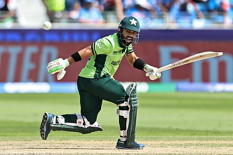 Mohammad Rizwan says no to a run midway during the game against India in Dubai on Sunday