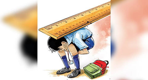 the teacher allegedly slapped him multiple times and unbuttoned his shirt, threatening to make him stand bare-bodied in front of the class as punishment for not reciting a poem. 