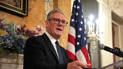 British Prime Minister Keir Starmer speaks during a welcome reception at the Britain's ambassador's residence on Wednesday, Feb. 26, 2025 in Washington, DC.