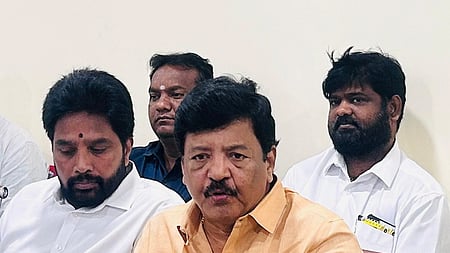 Minister Kandula Durgesh addressing media Rajamahendravaram. Express