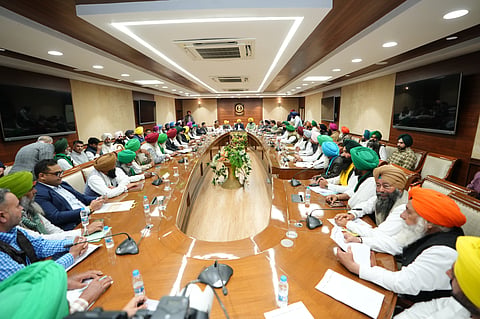 Punjab CM Bhagwant Mann and others attended a meeting with protesting farmers to discuss their concerns and demands. 