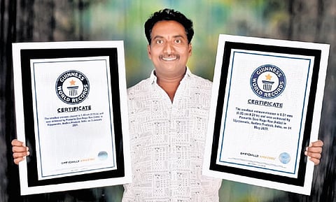 Artist Pamarthi Shivanagarao with his Guinness records 