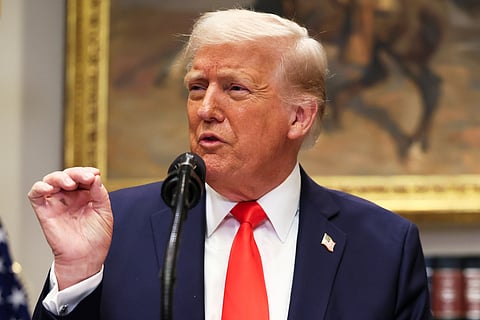 President Donald Trump speaks in the Roosevelt Room of the White House in Washington, Monday, March 3, 2025. 