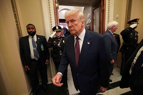 President Donald Trump leaves the chamber after addressing a joint session of Congress at the Capitol in Washington, Tuesday, March 4, 2025.