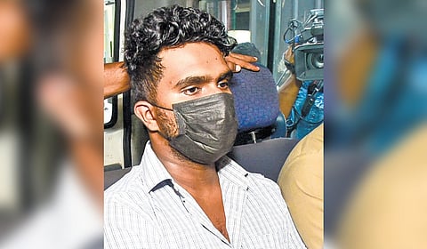 Afan being escorted to Poojappura Central Jail after his discharge from Thiruvananthapuram Medical College Hospital on Tuesday 