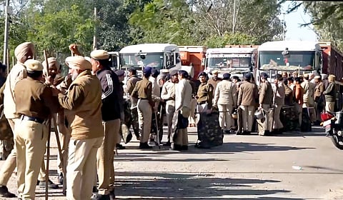 Security personnel keep vigil in view of farmers' protest in Chandigarh, Wednesday, March 5, 2025. Farmers associated with the Samyukta Kisan Morcha on Wednesday claimed they were not being allowed to head towards Chandigarh for a planned 'dharna' in support of their various demands. 