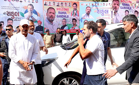 Ahmedabad: LoP in Lok Sabha Rahul Gandhi arrives at the Gujarat Pradesh Congress Committee office, in Ahmedabad, Friday, March 7, 2025. 