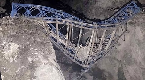 A massive boulder rolled down from a hill near the Malari Highway, obliterating a crucial suspension bridge operated by the Border Roads Organization.