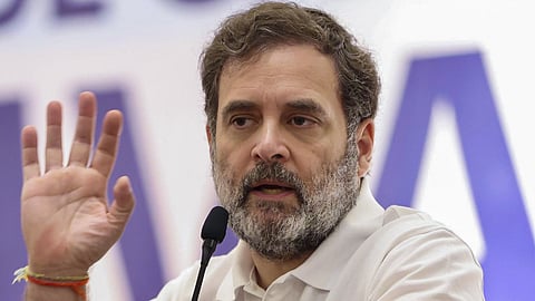 File | LoP in Lok Sabha and Congress leader Rahul Gandhi addresses party workers and pre-civil elections candidates in Ahmedabad.