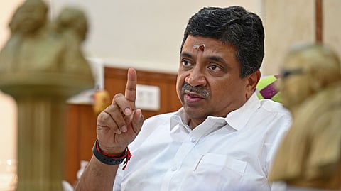 DMK leader and Tamil Nadu's IT Minister Palanivel Thiaga Rajan speaks during an interview.