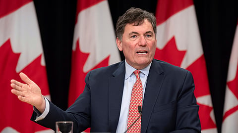Finance Minister Dominic LeBlanc gestures during a news conference on tariffs, Wednesday, March 12, 2025 in Ottawa
