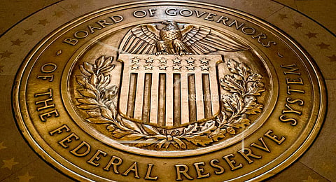 The seal of the Board of Governors of the United States Federal Reserve System is displayed in the ground at the Marriner S. Eccles Federal Reserve Board Building in Washington, Feb. 5, 2018. 