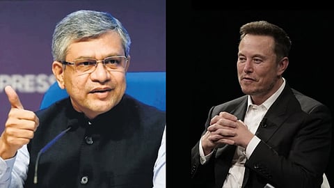Railways Minister Ashwini Vaishnaw  (L), Elon Musk (R).