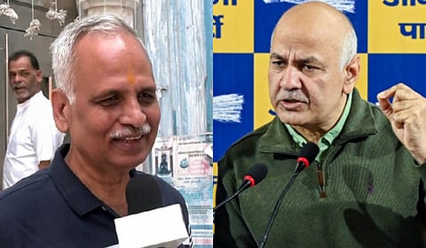 AAP leaders Satyendar Jain (L) and Manish Sisodia