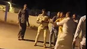 The hotel workers and the public intervened to stop the fight between PSI and Madhugiri district BJP president.