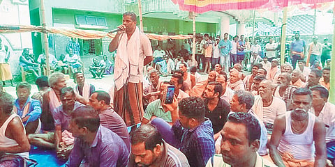 Villagers participating in the gram sabha at Dhinkia on Tuesday